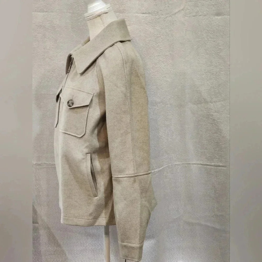 Avec Les Filles Women's zip front aviator jacket oatmeal size Medium New - Picture 5 of 9